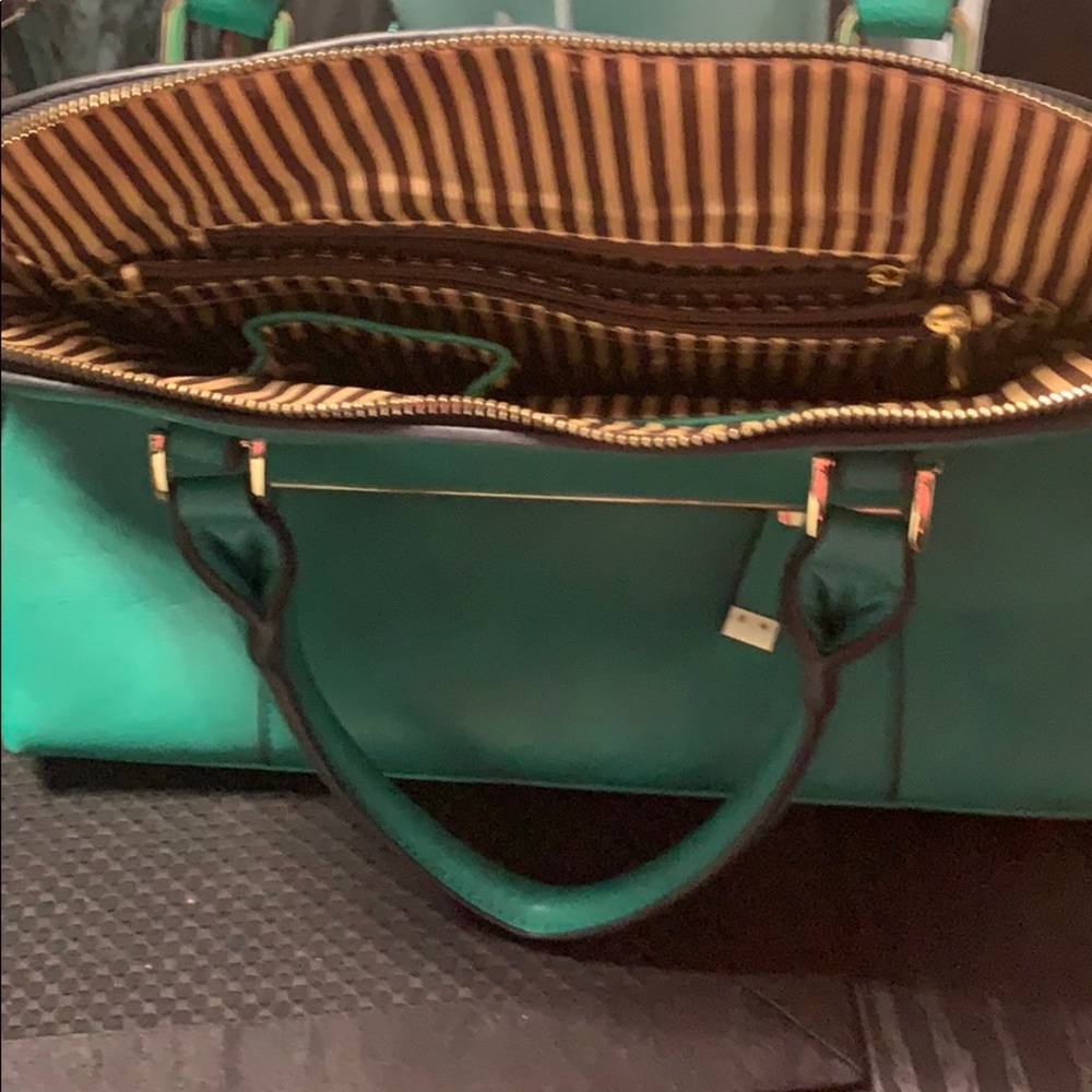Green Leather Handbag 6 pockets
